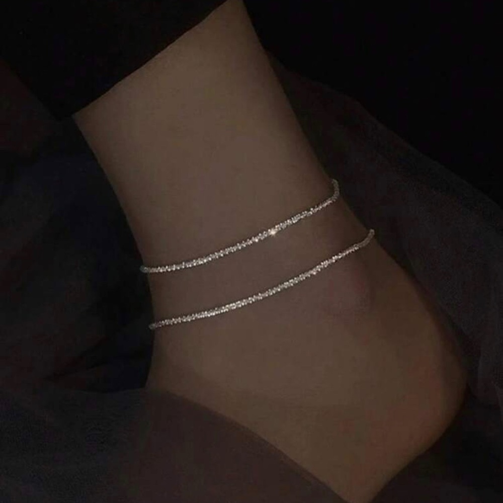 2pcs/set Simple Shiny Silver Anklet For Women, Great For Dates, Holidays - Picture 4 of 5